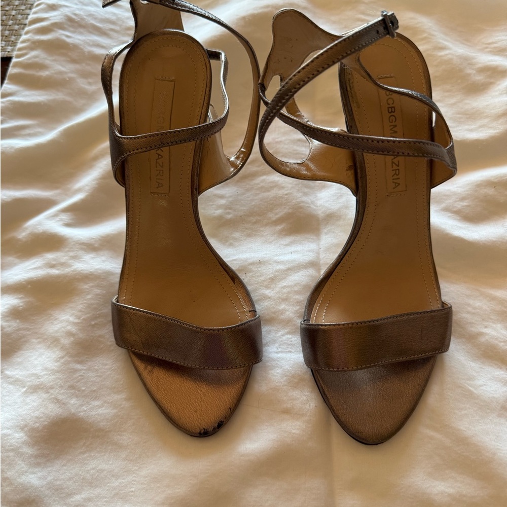 BCBGMaxAzria Women's Metallic Strappy Heels